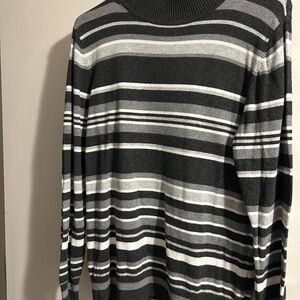 Joseph A Black and Gray Striped Turtleneck Sweater